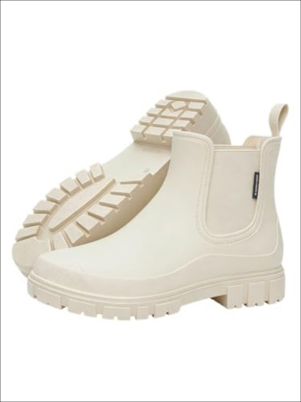 Waterproof Ankle Rain Boots PVC Pull-On Chelsea Mid-Heel